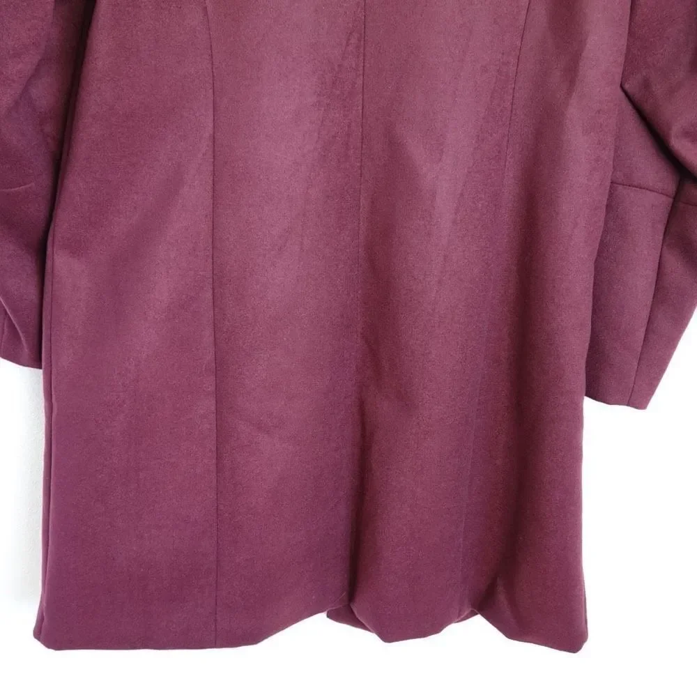 H by Halston Knee Length Snap Front Coat with Notch Collar Maroon Burgundy Size